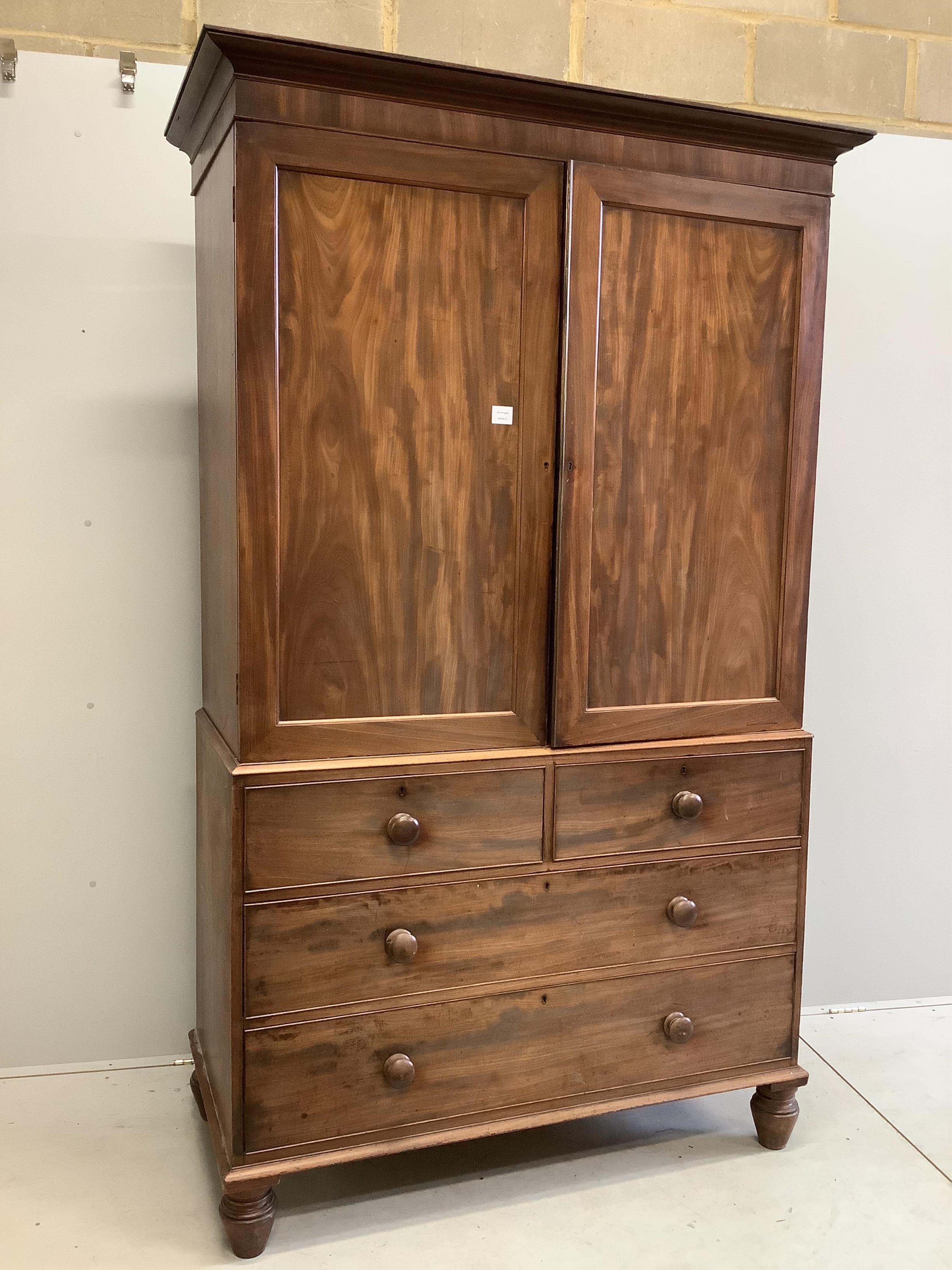 A Regency mahogany linen press, width 122cm, depth 62cm, height 212cm. Condition - fair